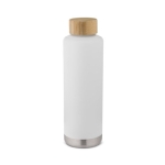 Steel bottle with bamboo lid, metallic strip, 640 ml white colour