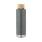 Steel bottle with bamboo lid, metallic strip, 640 ml dark grey colour