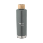 Steel bottle with bamboo lid, metallic strip, 640 ml dark grey colour image with logo