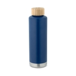 Steel bottle with bamboo lid, metallic strip, 640 ml navy-blue colour