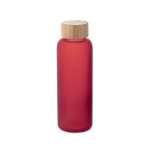 Matte glass bottle with bamboo lid, 500ml red colour