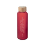 Matte glass bottle with bamboo lid, 500ml red colour image with logo