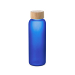 Matte glass bottle with bamboo lid, 500ml royal blue colour