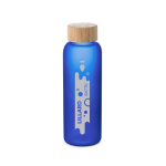 Matte glass bottle with bamboo lid, 500ml royal blue colour image with logo