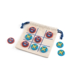 Wooden tic-tac-toe game with cloth bag as a game board natural colour