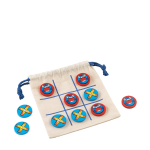 Wooden tic-tac-toe game with cloth bag as a game board main view