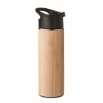 Double-walled stainless steel thermos with bamboo, 450 ml wood colour