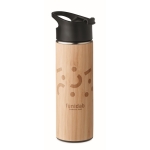 Double-walled stainless steel thermos with bamboo, 450 ml wood colour main view