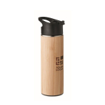 Double-walled stainless steel thermos with bamboo, 450 ml wood colour view with print area