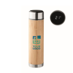 Thermos flask with LED touch thermometer in the lid, 480 ml wood colour view with print area