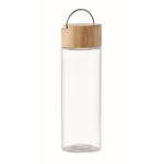 Bottle with leak-proof bamboo cap and handle, 500 ml transparent colour