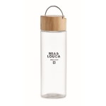 Bottle with leak-proof bamboo cap and handle, 500 ml transparent colour main view