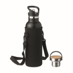 Thermos bottle with carrying bag and replaceable lid, 700 ml black colour