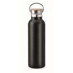 Stainless steel thermal bottle, bamboo lid and handle, 750 ml black colour