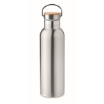 Stainless steel thermal bottle, bamboo lid and handle, 750 ml matt silver colour