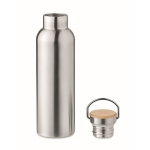 Stainless steel thermal bottle, bamboo lid and handle, 750 ml matt silver colour third view