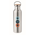 Stainless steel thermal bottle, bamboo lid and handle, 750 ml matt silver colour main view