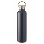 Double-walled insulated bottle with bamboo lid and handle, 1 L ultramarine blue colour