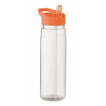 Bottle with foldable mouthpiece made of PP with straw, 650 ml orange colour