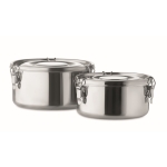 Set of round stainless steel lunch boxes, 450 and 900 ml matt silver colour