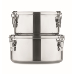 Set of round stainless steel lunch boxes, 450 and 900 ml matt silver colour sixth view