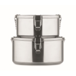 Set of round stainless steel lunch boxes, 450 and 900 ml matt silver colour seventh view