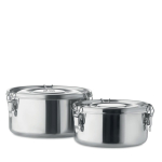 Set of round stainless steel lunch boxes, 450 and 900 ml view with print area