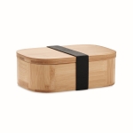 Small bamboo lunch box with divider and ribbon, 650 ml wood colour