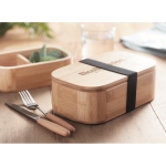 Small bamboo lunch box with divider and ribbon, 650 ml wood colour main ambient view