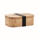 Small bamboo lunch box with divider and ribbon, 650 ml wood colour main view