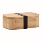 Large bamboo lunch box with practical divider and ribbon, 1 L wood colour