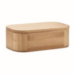 Large bamboo lunch box with practical divider and ribbon, 1 L wood colour second view