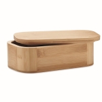 Large bamboo lunch box with practical divider and ribbon, 1 L wood colour third view