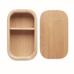 Large bamboo lunch box with practical divider and ribbon, 1 L wood colour seventh view