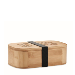 Large bamboo lunch box with practical divider and ribbon, 1 L view with print area