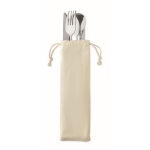 Steel & wood handle cutlery set in a carry bag beige colour second view