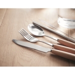 Steel & wood handle cutlery set in a carry bag beige colour ambient view