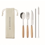 Steel & wood handle cutlery set in a carry bag beige colour main view