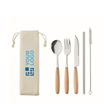 Steel & wood handle cutlery set in a carry bag view with print area