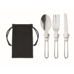 Collapsible stainless steel cutlery set for promotional use black colour