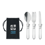 Collapsible stainless steel cutlery set for promotional use view with print area