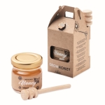 Jar with sweet wildflower honey in an attractive box wood colour