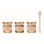 Set with 3 types of honey in jars. A sweet promotional gift wood colour fifth view