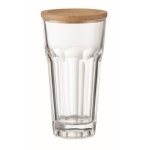 Drinking glass with bamboo lid that can be used as a coaster transparent colour third view