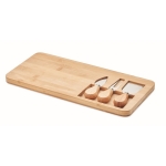 Bamboo chopping board for cheese with knife and fork wood colour