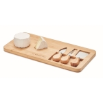 Bamboo chopping board for cheese with knife and fork wood colour second main view