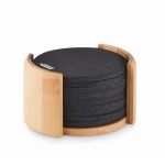 Set of 10 round RPET felt coasters in bamboo holder wood colour