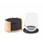 Set of 10 round RPET felt coasters in bamboo holder wood colour second view