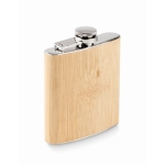 Metal hip flask with bamboo trim, 175 ml beige colour