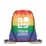 Drawstring bag, RPET, eye-catching rainbow colours view with print area